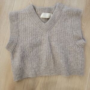 Soaked in Luxury Knit V-Neck Cropped Sweater Vest - Light Taupe Alpaca Wool M